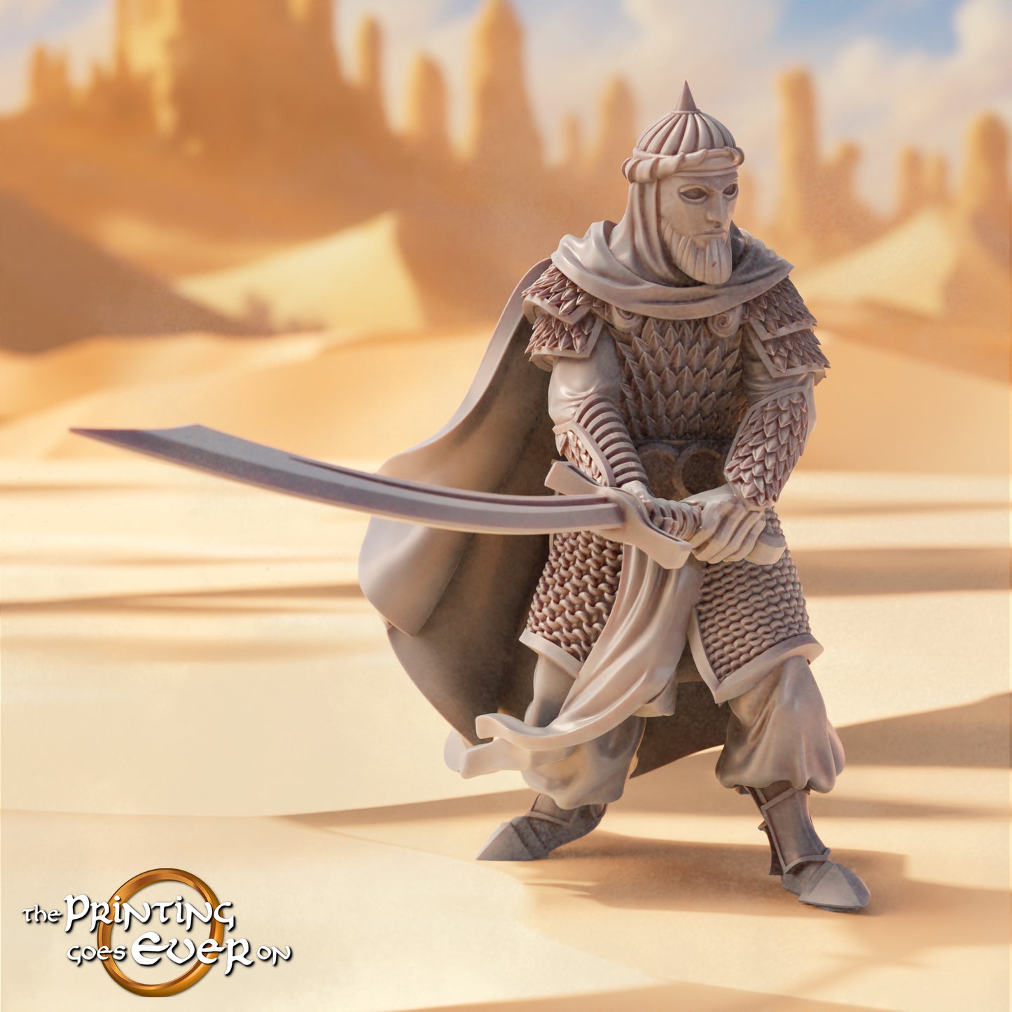 Arash, Emir of Scimitars. Mounted and dismounted