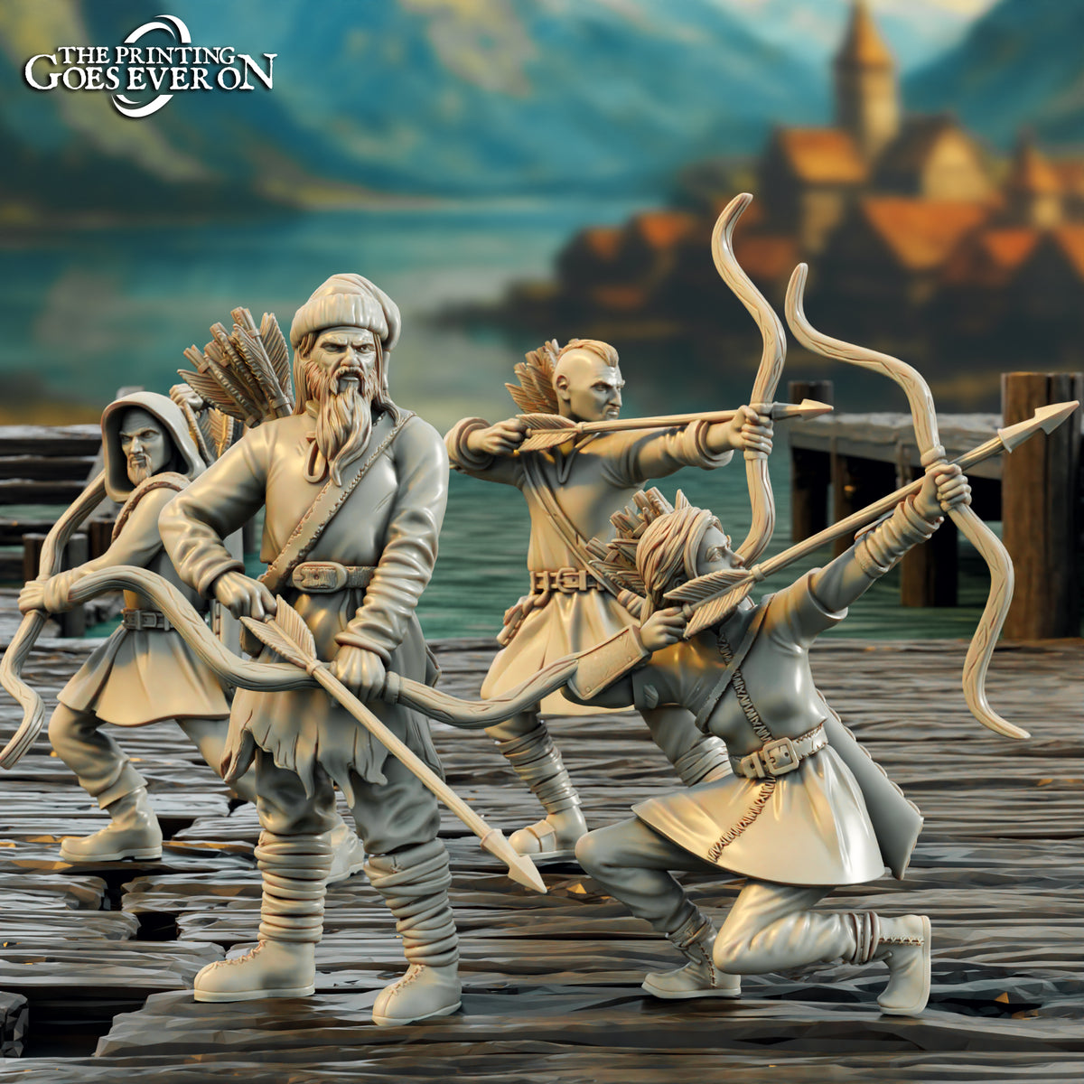 Driftport Militia Archers. A fishing village on a lake.
