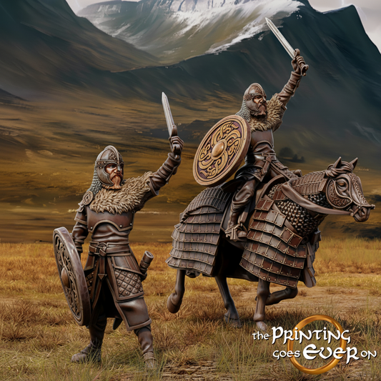 King Teobald on foot and mounted