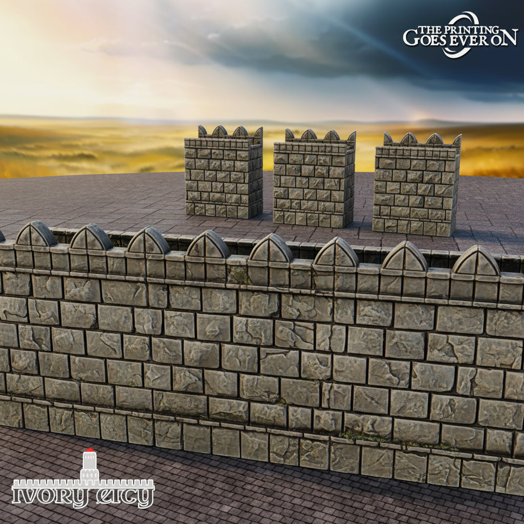 Straight Wall with Battlements x3