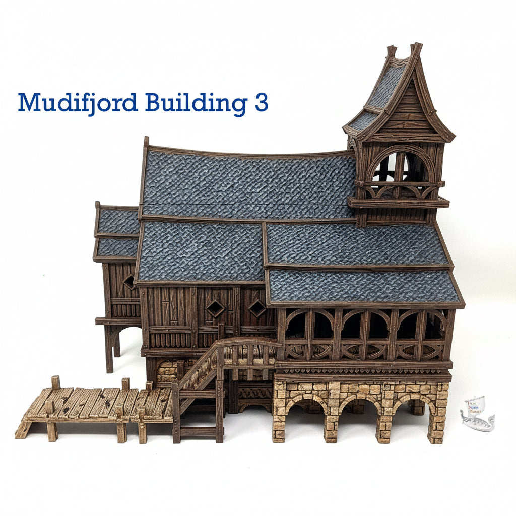 Mudifjord Building 3. A fishing village on a lake.