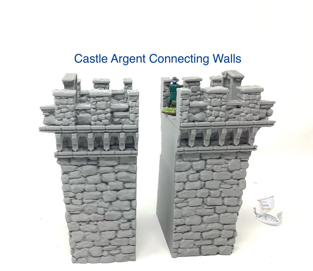 Castle Argent Wall Tower Connecting Sections: Wargaming Scenery