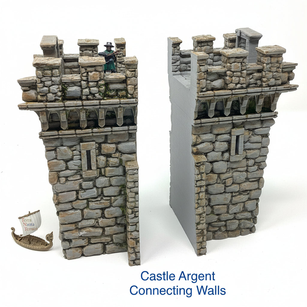 Castle Argent Wall Tower Connecting Sections: Wargaming Scenery