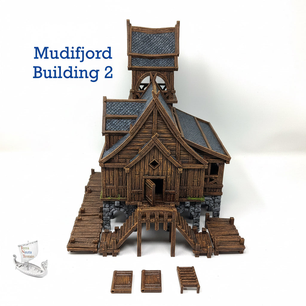 Mudifjord Building 2. A fishing village on a lake.