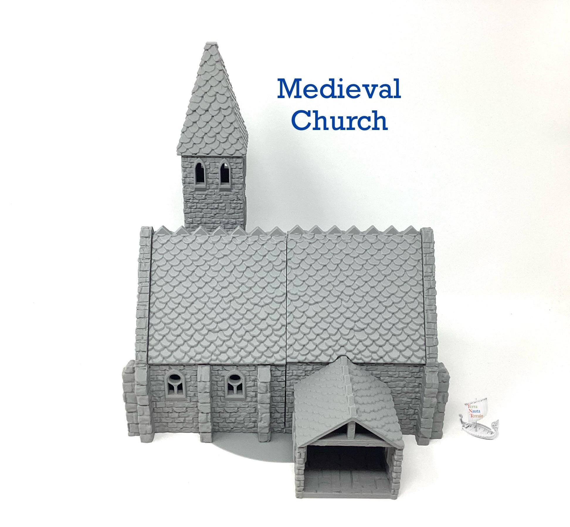 3D Printed Medieval Church: Unpainted PLA Filament Model