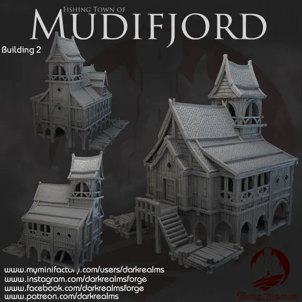 Mudifjord Building 2. A fishing village on a lake.