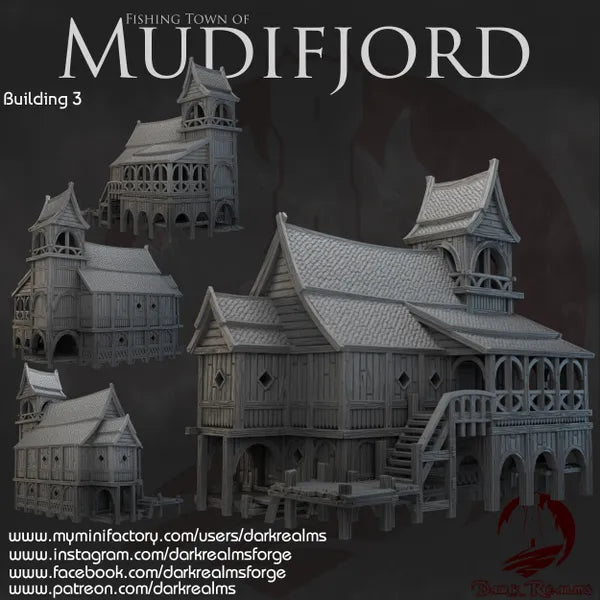Mudifjord Building 3. A fishing village on a lake.