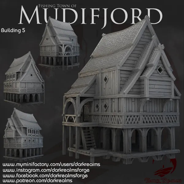 Mudifjord Building 1. A fishing village on a lake.